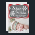 Tarjeta fotográfica Red Dot Chalkboard Snowflake H<br><div class="desc">Añada su foto familiar favorita o la primera fiesta del bebé o la foto de un niño o una niña Navidad a esta dulce, moderna y bonito tarjeta fotográfica con temática navideña con dos copos de nieve sobre el fondo de una pizarra y un patrón de puntos de polka rojo...</div>