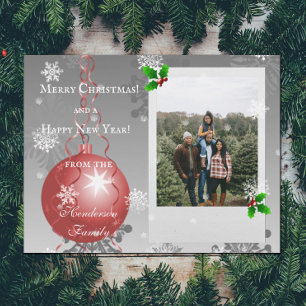 Tarjeta fotográfica Red Fancy Christmas Ornament H