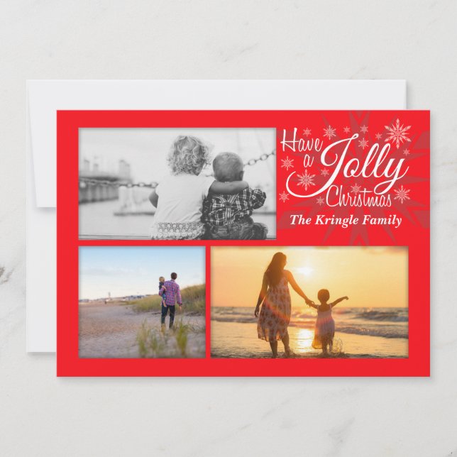 Tarjeta fotográfica Red Jolly Navidades Snowflake  (Anverso)