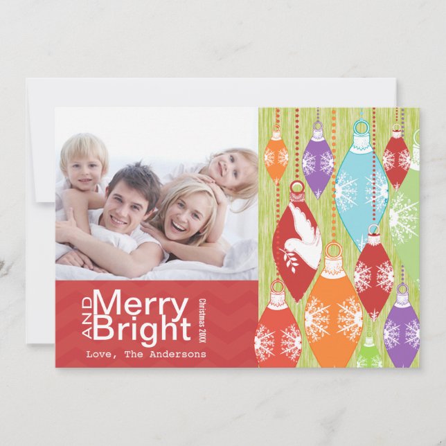 Tarjeta fotográfica Red Lime Retro Merry y Bright  (Anverso)