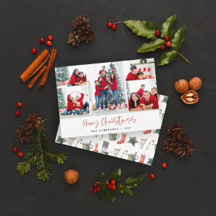 Tarjeta fotográfica Red Merry Christmas Five Pictu