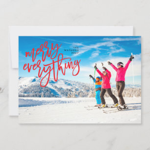 Tarjeta fotográfica Red Merry Everything Navidad