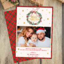 Tarjeta fotográfica Red Plaid Merry Christmas