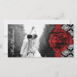 Tarjeta fotográfica Red Rose Damask Black White