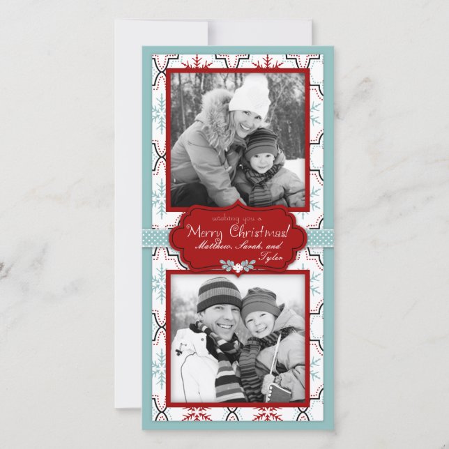 Tarjeta fotográfica Retro Snowflakes Duo (Anverso)