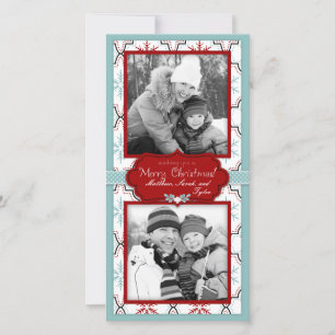 Tarjeta fotográfica Retro Snowflakes Duo