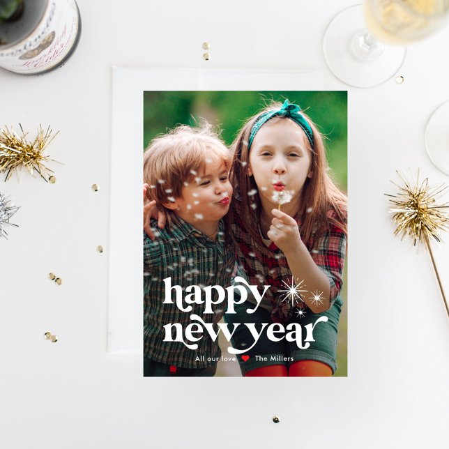 Tarjeta fotográfica Retro Vibe Feliz Año Nuevo (Subido por el creador)