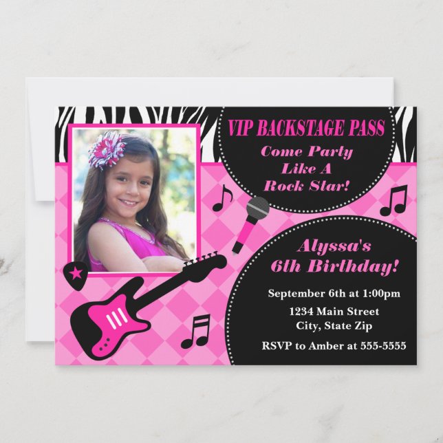 Tarjeta fotográfica Rock Star Birthday Invitación  (Anverso)