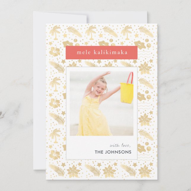 Tarjeta fotográfica roja para los Navidades hawaia (Anverso)