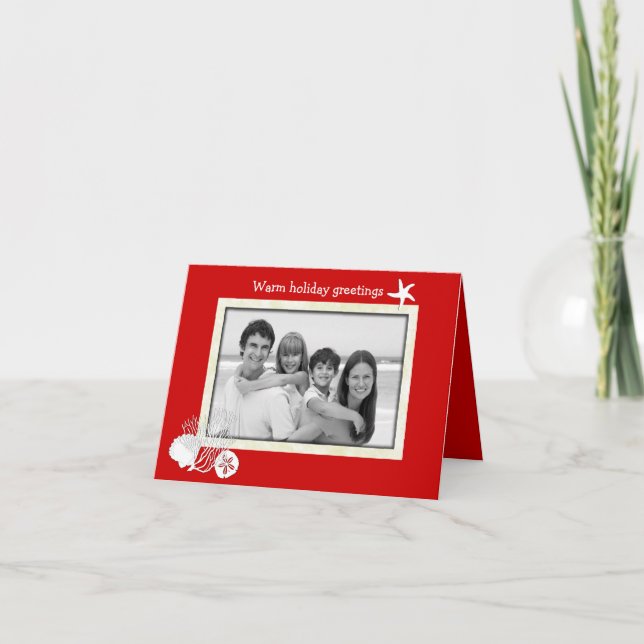 Tarjeta fotográfica roja y blanca para Navidades t (Anverso)