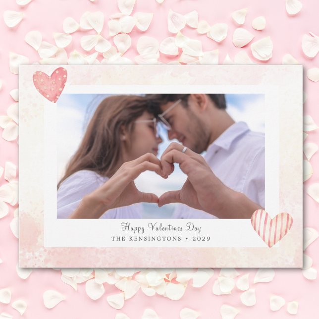 Tarjeta fotográfica rosa romántico personalizado d (Custom Romantic Pink Valentine's Photo Card)