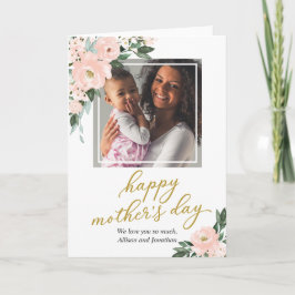 Tarjeta fotográfica Rubor Pink Floral Happy Mother