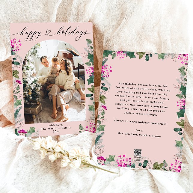 Tarjeta fotográfica Rubor Pink Winter Happy Holida (Subido por el creador)