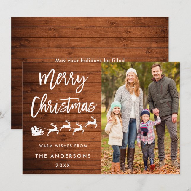 Tarjeta fotográfica Rustic Merry Christmas (Anverso / Reverso)