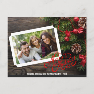 Tarjeta fotográfica Rustic Wood Merry Christmas Ty
