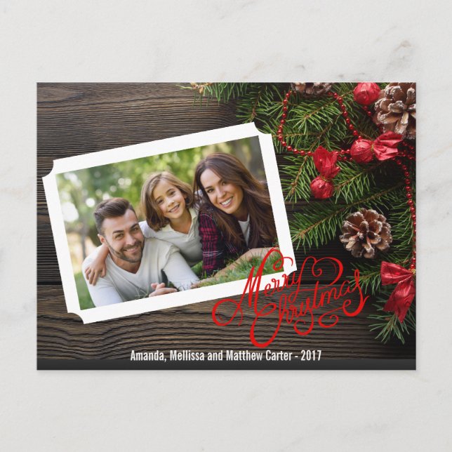 Tarjeta fotográfica Rustic Wood Merry Christmas Ty (Anverso)