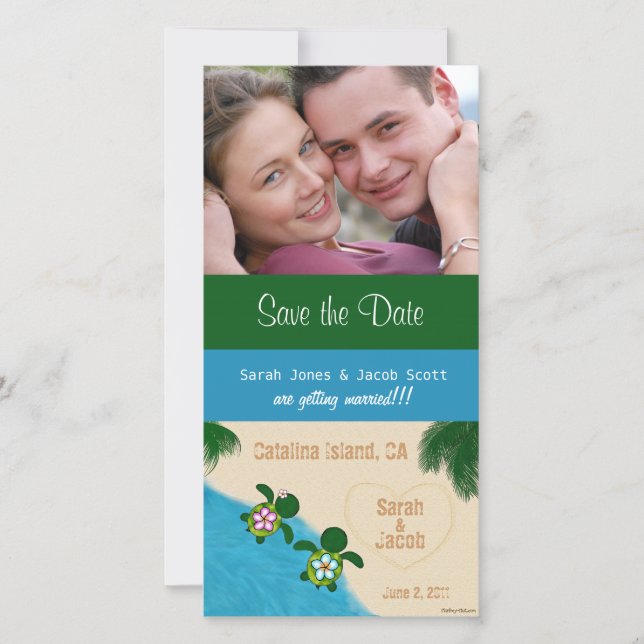 Tarjeta fotográfica Save the Date Beach Honu (Tort (Anverso)