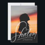 Tarjeta fotográfica Shalom Heart Hand Lettering Ha<br><div class="desc">"shalom" con letras a mano con corazón,  color editable y escala; mensaje opcional en la parte de atrás o añadir más fotos</div>