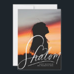 Tarjeta fotográfica Shalom Heart Hand Lettering Ha<br><div class="desc">"shalom" con letras a mano con corazón,  color editable y escala; mensaje opcional en la parte de atrás o añadir más fotos</div>