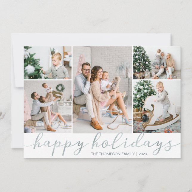 Tarjeta fotográfica Silver Happy Holidays Five Pic (Anverso)