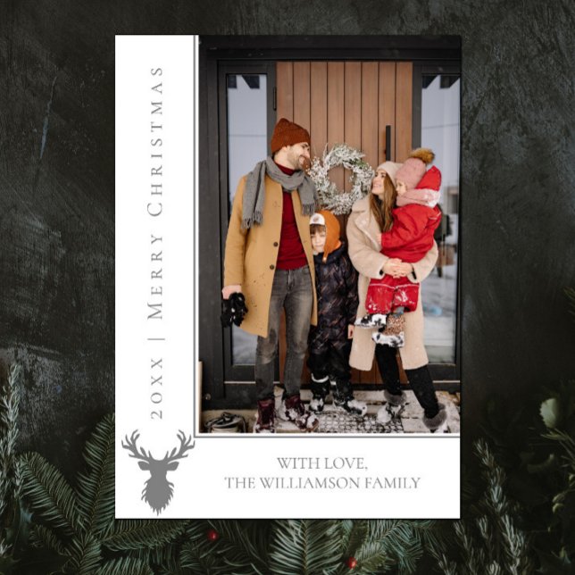 Tarjeta fotográfica simple de Navidad para renos | (White Simple Reindeer Christmas Photo Card)