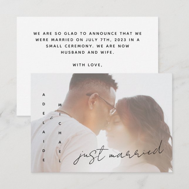 Tarjeta fotográfica simple y moderna con Boda reci (Anverso / Reverso)