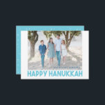 Tarjeta fotográfica Snowley Blue Happy Hanukkah<br><div class="desc">Muestra tu propia foto y agrega tus nombres y presto - estás terminado. ¡Muy fácil! ¡En poco tiempo tendrá su propia tarjeta de personalizado para enviar amigos y familiares!</div>