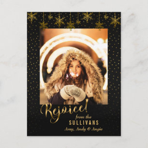 Tarjeta fotográfica Sparkly Gold Snowflake Rejoder