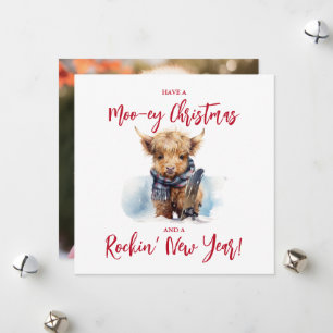Tarjeta fotográfica Square Highland Cow Christmas