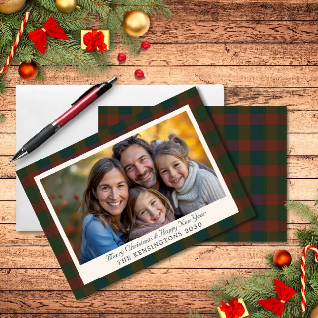 Tarjeta fotográfica tradicional Plaid/Tartan (Traditional Plaid/Tartan Holiday  Photo Card)