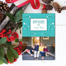 Tarjeta fotográfica Turquoise Modern Berry Holiday