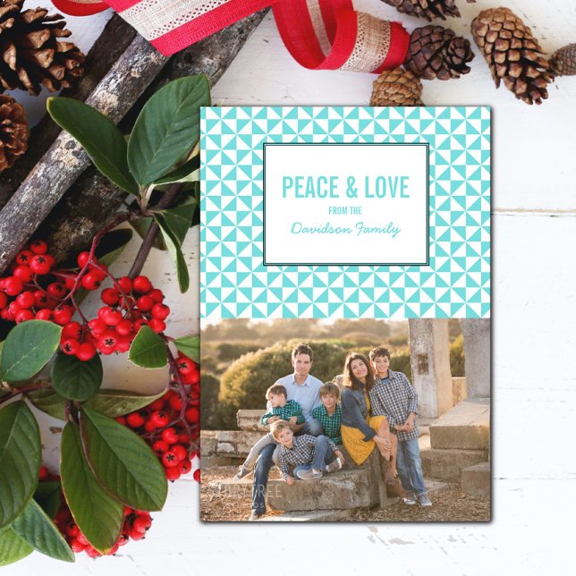 Tarjeta fotográfica Turquoise Modern Triangles Hol (Turquoise Modern Triangles Holiday Photo Card)