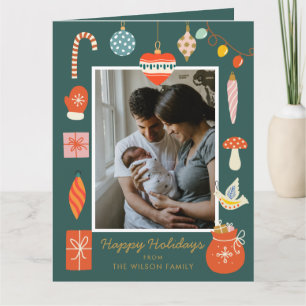 Tarjeta fotográfica verde de Navidad   Festividad 