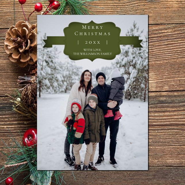 Tarjeta fotográfica verde moderna y sencilla para  (Green Modern and Simple Christmas Photo Card)