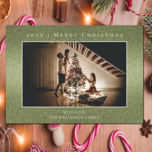 Tarjeta fotográfica verde Purpurina de Navidad