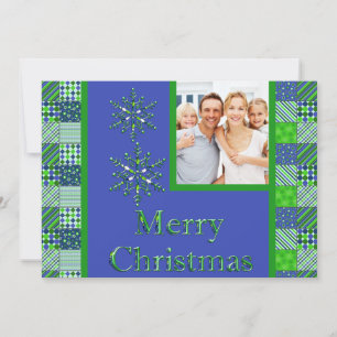 Tarjeta fotográfica verde y azul para Navidad
