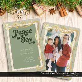 Tarjeta fotográfica verde y dorada Peace & Joy Sag