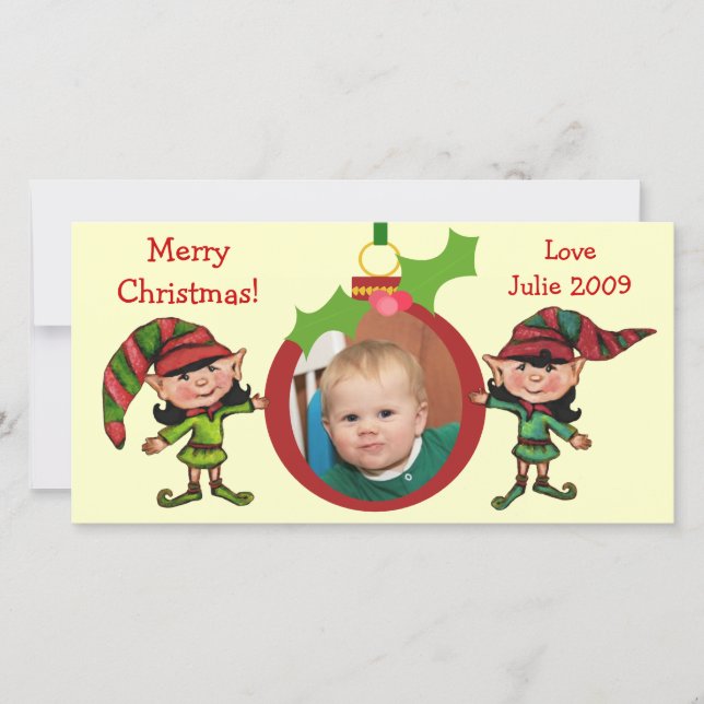 Tarjeta fotográfica Vintage Christmas Elves (Anverso)