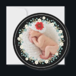 Tarjeta fotográfica Vintage Floral Merry Christmas<br><div class="desc">Con temática vintage con elementos florales hechos a mano en marfil y azul verde azulado,  esta hermosa tarjeta redonda envía saludos navideños con una foto enmarcada en flores de invierno que rodea la foto de tu familia. En la parte posterior,  personalizar su mensaje e información familiar.</div>