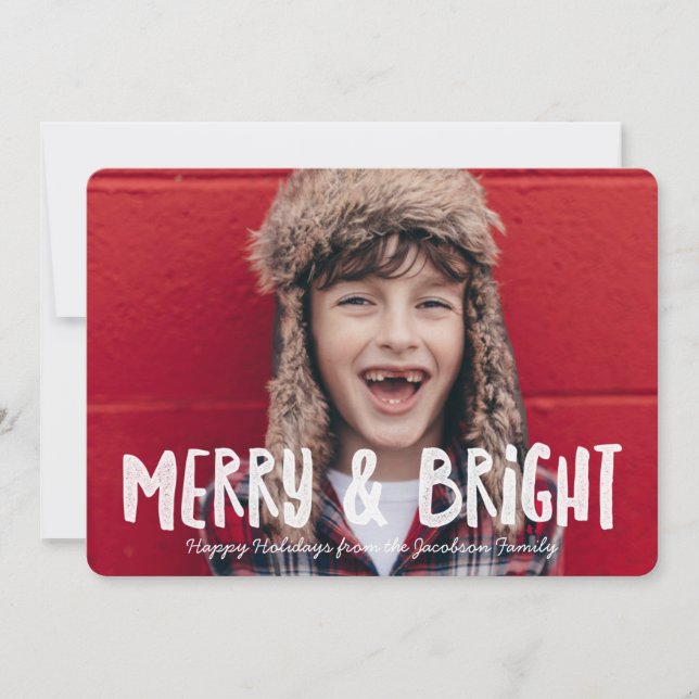 Tarjeta fotográfica Vintage Merry & Bright Holiday (Anverso)