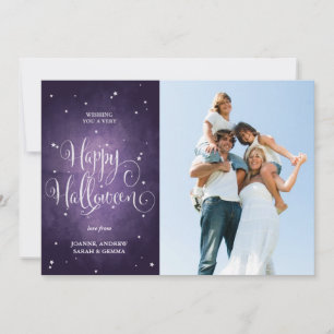 Tarjeta fotográfica Vintage Stars Purple Halloween
