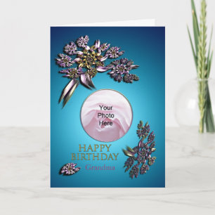 Tarjeta fotográfica violeta fractal para cumpleaño