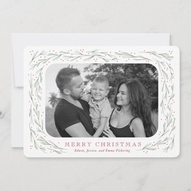 Tarjeta fotográfica Watercolor Pine Border (Anverso)