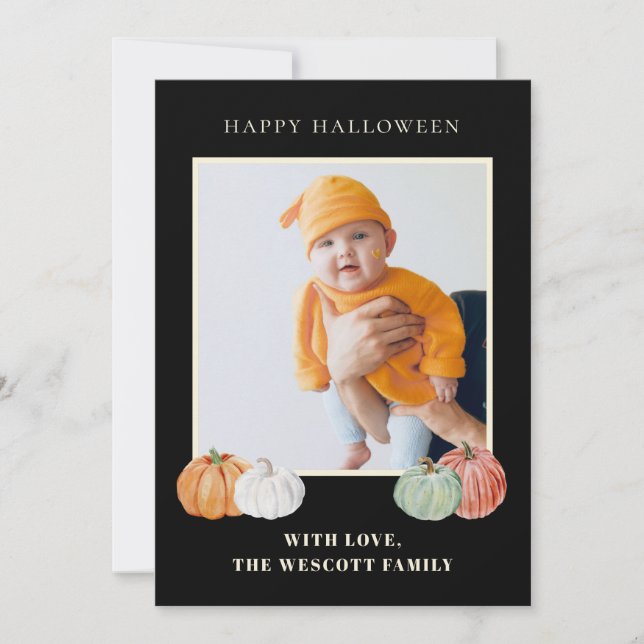 Tarjeta fotográfica Watercolor Pumpkins Halloween (Anverso)