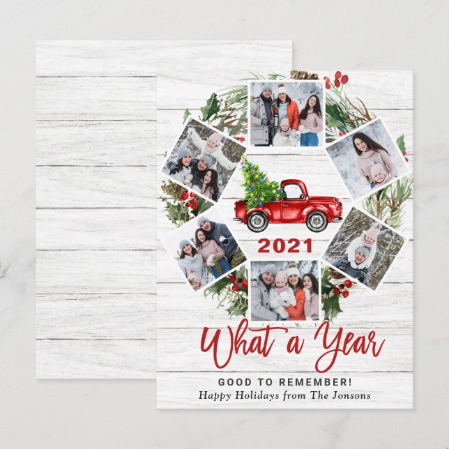 Tarjeta fotográfica What a Year Navidades Red Truc (Anverso / Reverso)