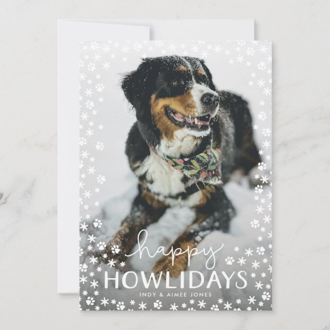 Tarjeta fotográfica White Happy Howlidays Pet Love (Anverso)