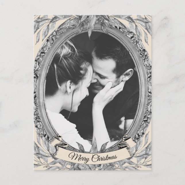 Tarjeta fotográfica Wreath de hojas de plata de va (Anverso)