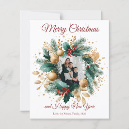 Tarjeta fotográfica Wreath de Navidades personaliz