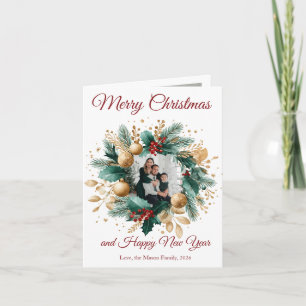 Tarjeta fotográfica Wreath de Navidades personaliz