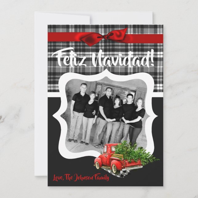 Tarjeta fotográfica XMAS de Navidades rojos de árb (Anverso)